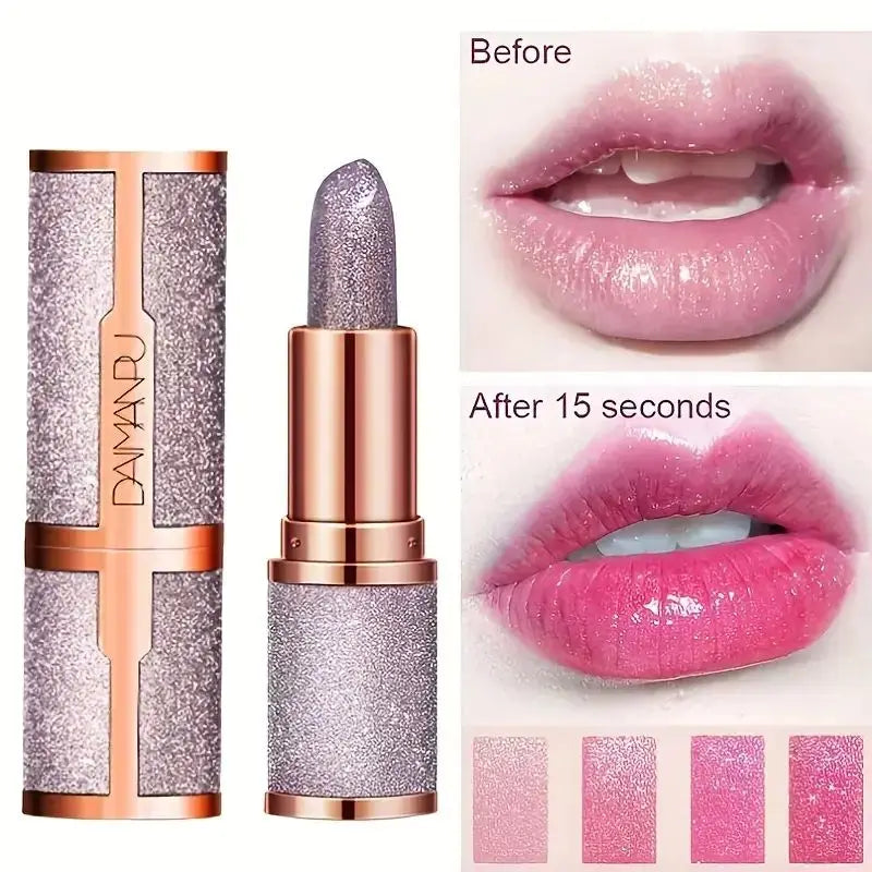 Rouge à lèvres pailleté à changement de couleur selon la température – Tenue longue durée | Waterproof | Teintes rouge et rose | Maquillage sexy pour lèvres