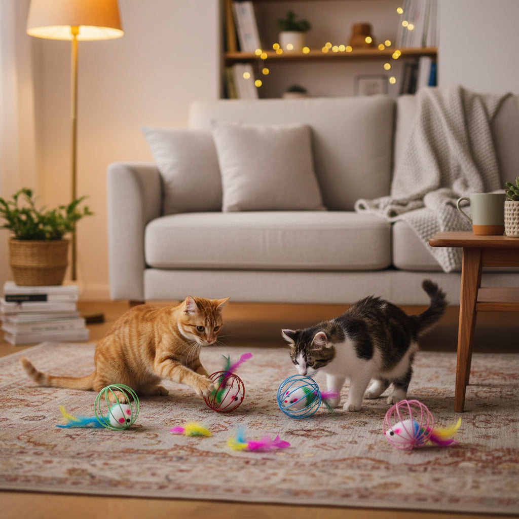 Interactive Colorful Mouse Cat Toy in Cage – Fun Chase & Play Toy for Cats