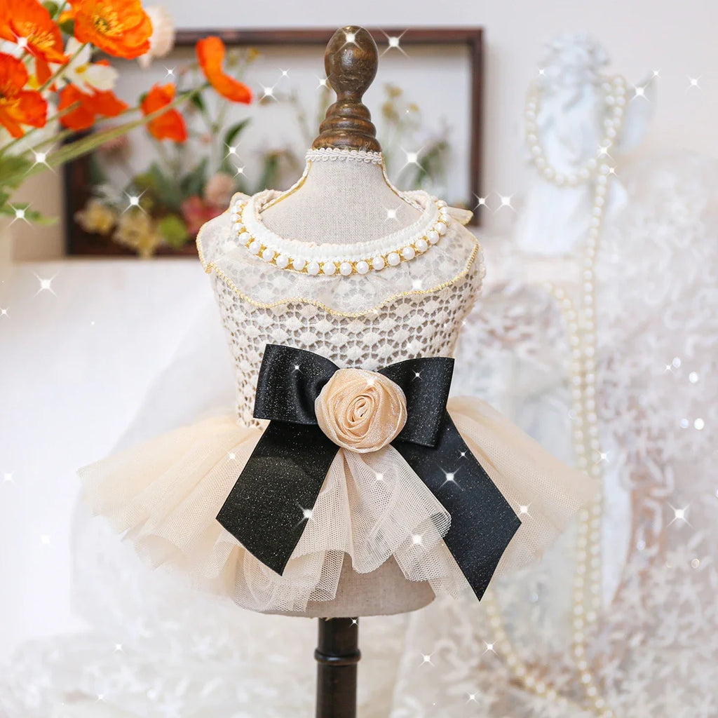 Luxury Pearl Lace Pet Wedding Dress – Coco Style Tutu for Small Dogs & Cats