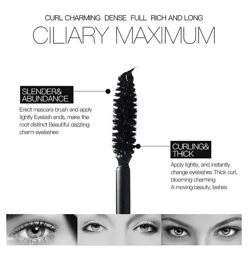 Mascara 2-en-1 cils noirs recourbés allongeant et volumisant waterproof séchage rapide maquillage coréen