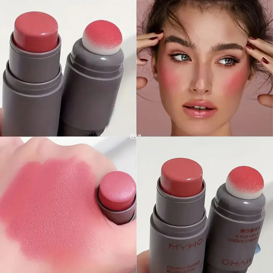 Blush stick double embout – Couleur intense et naturelle, longue tenue, finition matte – Crème blush monochrome pour maquillage