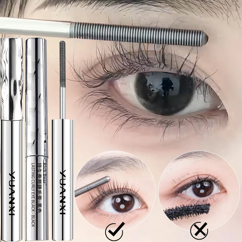 Mascara tube acier brosse spirale spéciale waterproof fibres de soie longue tenue recourbant cils durable