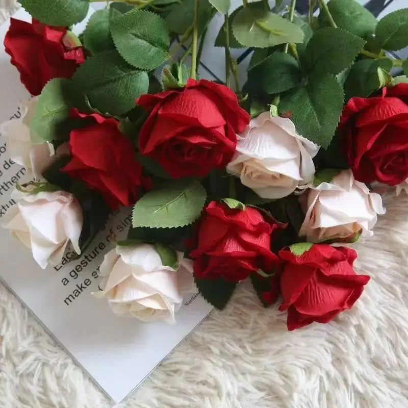 Artificial Rose Flower Stems – Realistic Red Roses for Home & Wedding Décor
