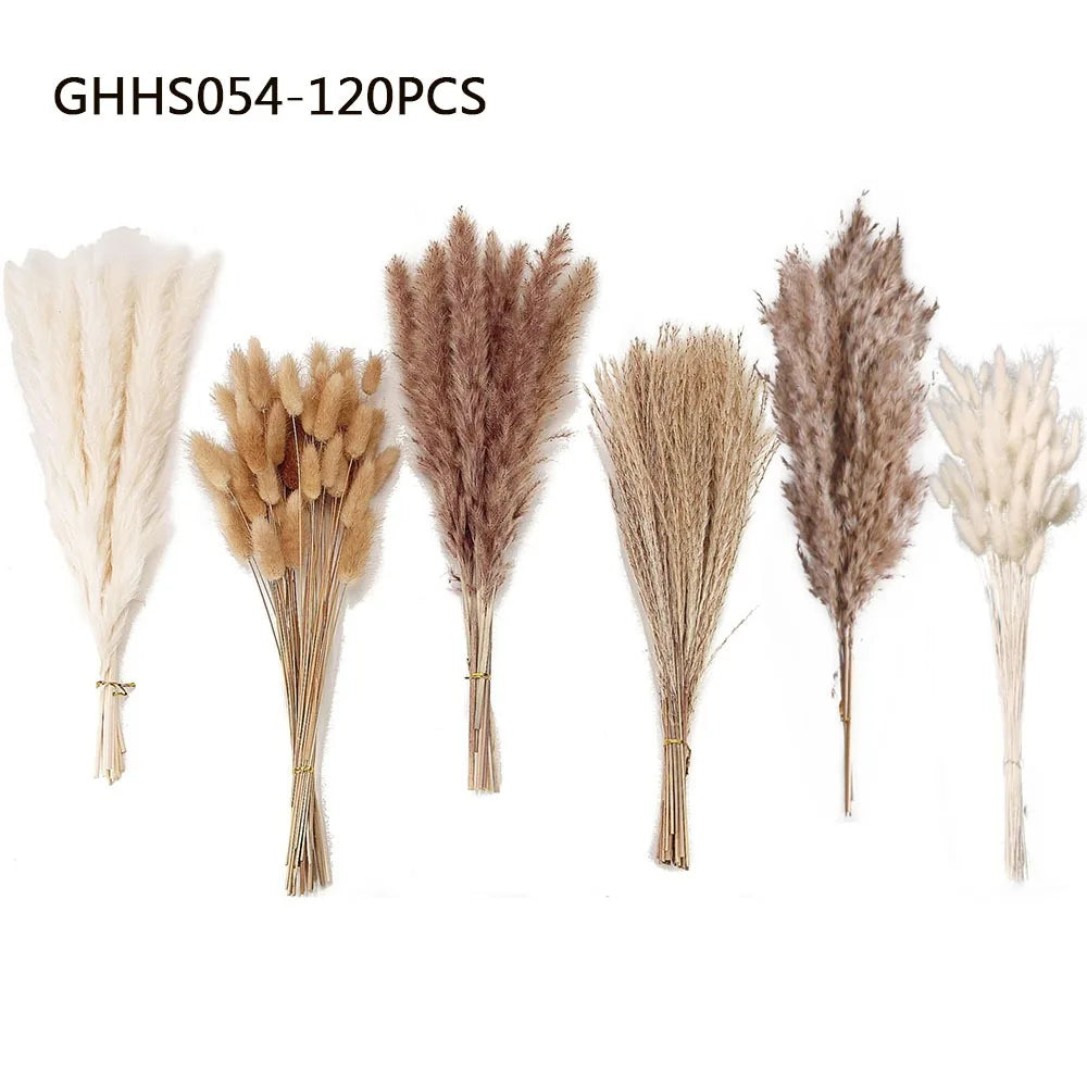 120PCS Pampas Bunny Tail Grass Bouquet – Boho Dried Artificial Flower Set