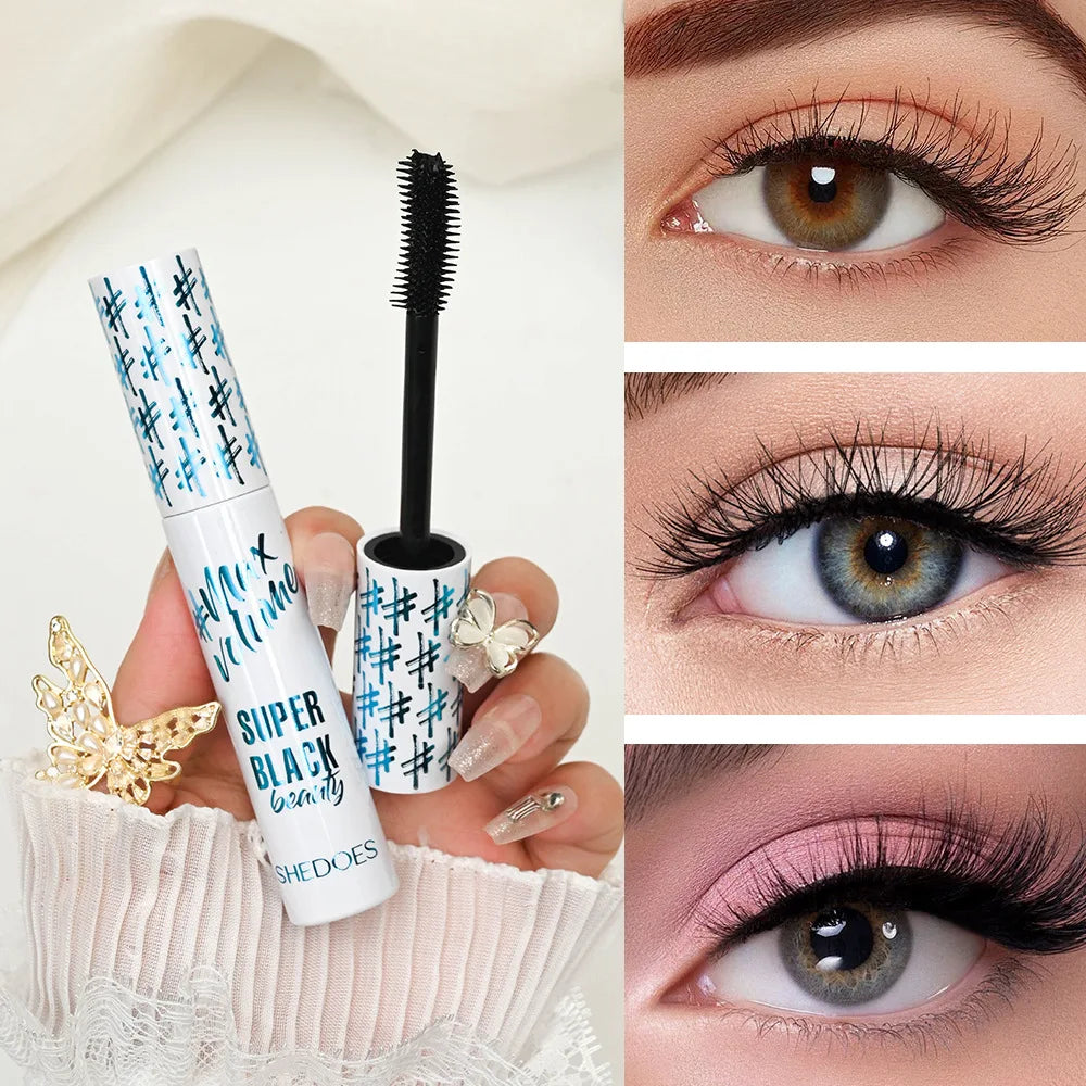 Mascara noir waterproof allongeant cils fibres de soie épais maquillage yeux femme cadeau