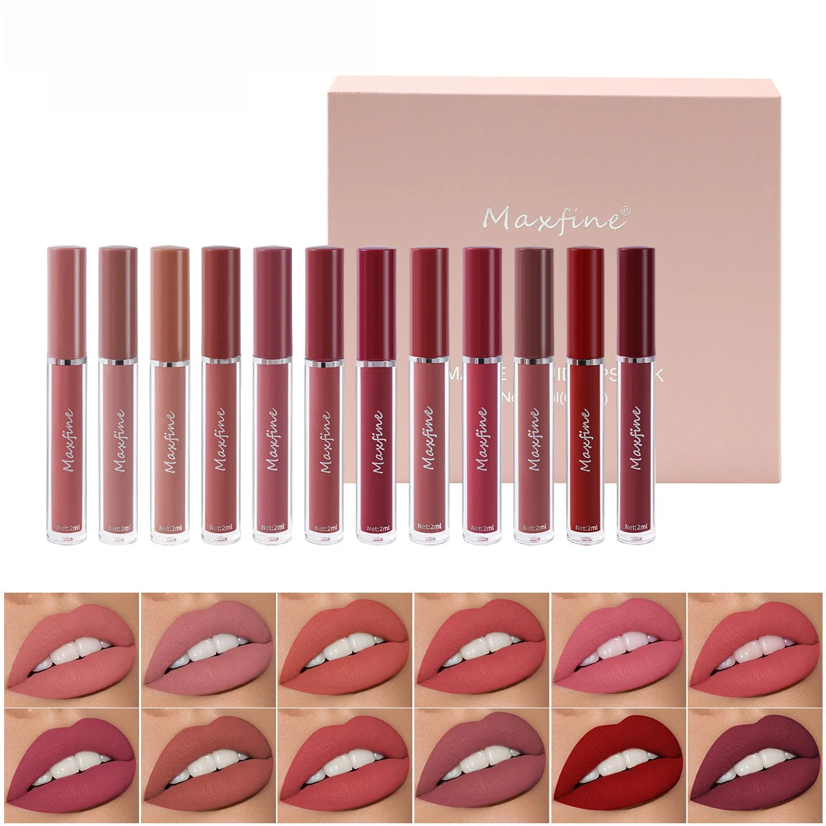 Coffret cadeau 6 pièces — Rouge à lèvres liquide mat velours | Waterproof et hydratant | Tenue longue durée | Gloss élégant pour maquillage lèvres parfait