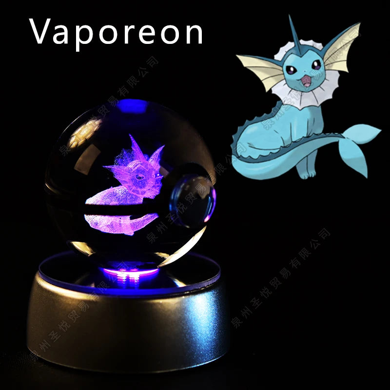 3D Pokémon Crystal Ball Night Light – Pikachu, Gengar & Mewtwo LED Glass Lamp