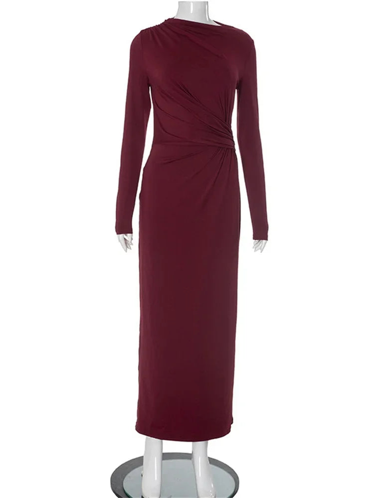 Robe Maxi Plissée Slim pour Femme – Élégance Automnale