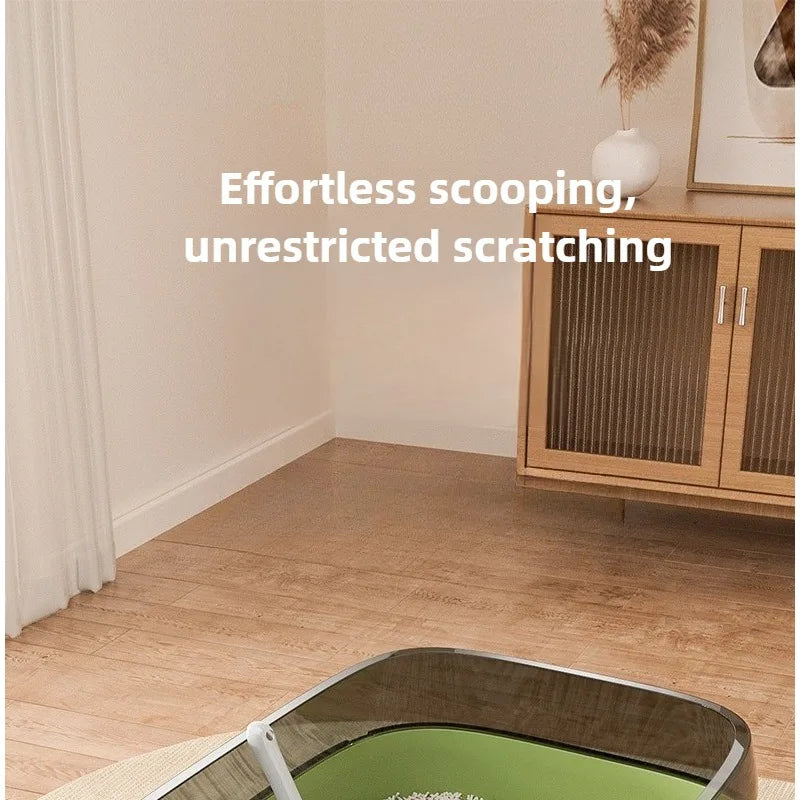 Semi-Covered Cat Litter Box – Anti-Tracking Pet Toilet with Scoop