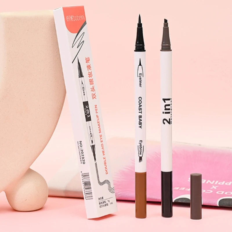 Pro 2IN1 double extrémité étanche 4 fourchettes pointe sourcil Eyeliner stylo longue durée naturel brun liquide sourcils noir Eye Liner crayon