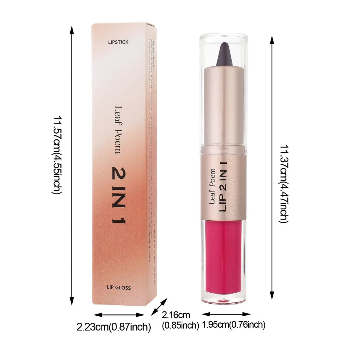 Crayon à Lèvres 2-en-1 à Pointe Effilée – Dégradé Nude Marron, Gloss Fini Miroir, Mat, Waterproof, Contour des Lèvres, Anti-Transfert