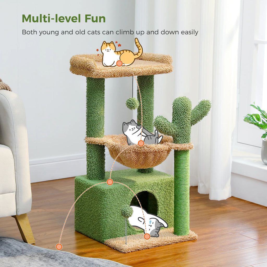 4-in-1 Cat Tree – Cat Condo, Hammock, Scratching Post & Top Perch