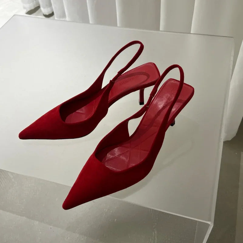 « Sandales Femme 2024 – Talon Haut Rouge, Bride & Pointues »