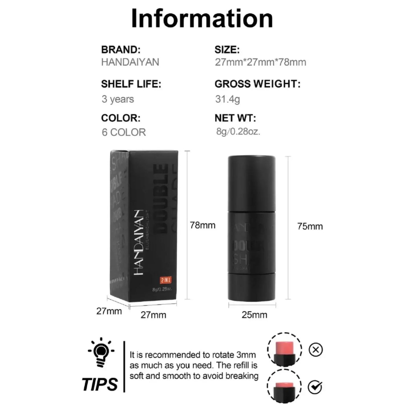 Stick Blush Velours — Crème Rouge Longue Tenue pour Joues, Lèvres et Yeux, Facile à Estomper, Fini Naturel