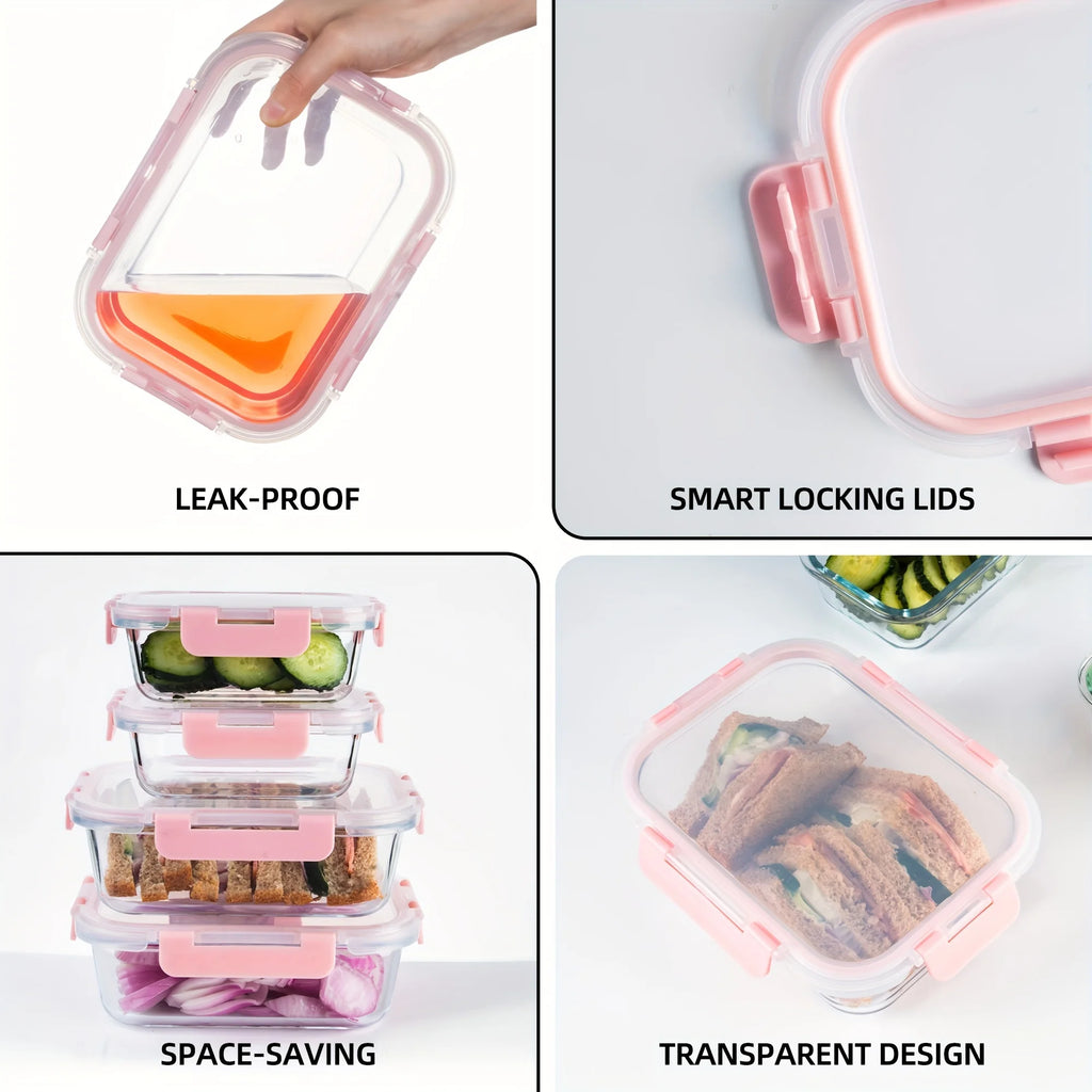 10-Piece Glass Food Storage Container Set – Airtight & Leakproof Lunch Boxes