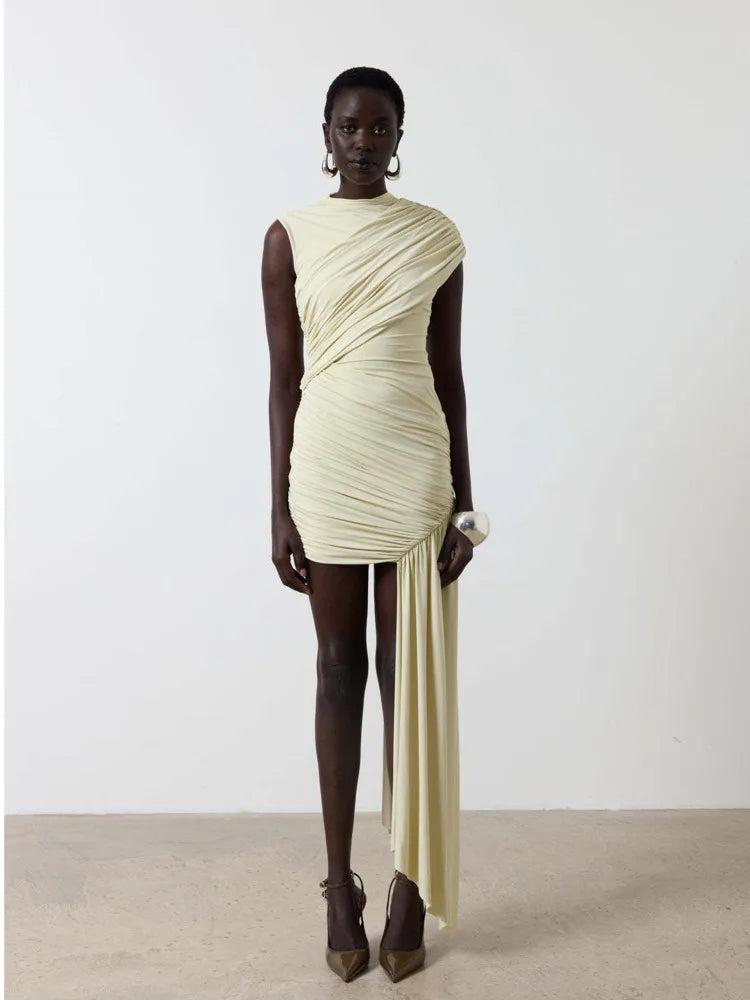 Robe Courte Balitops Femme Été 2025 – Drapée, Taille Haute, Élégante