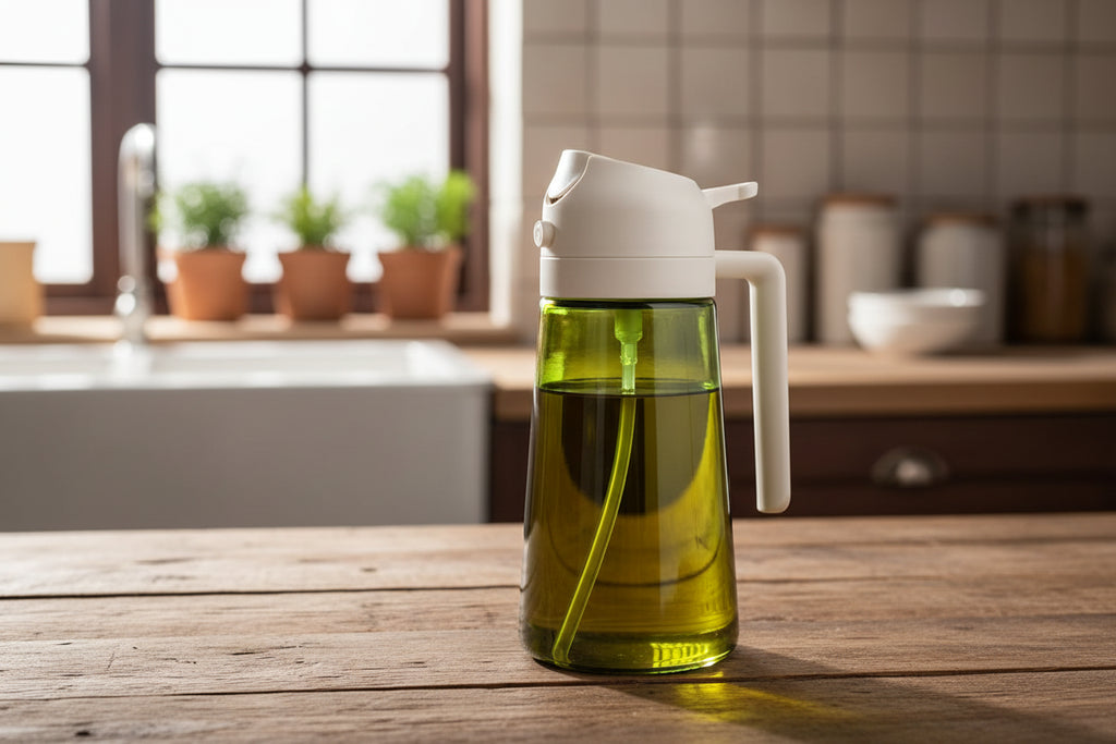 470ml Dark Green Glass Olive Oil Sprayer – 2-in-1 Oil Dispenser & Mister Bottle with Light-Blocking Design