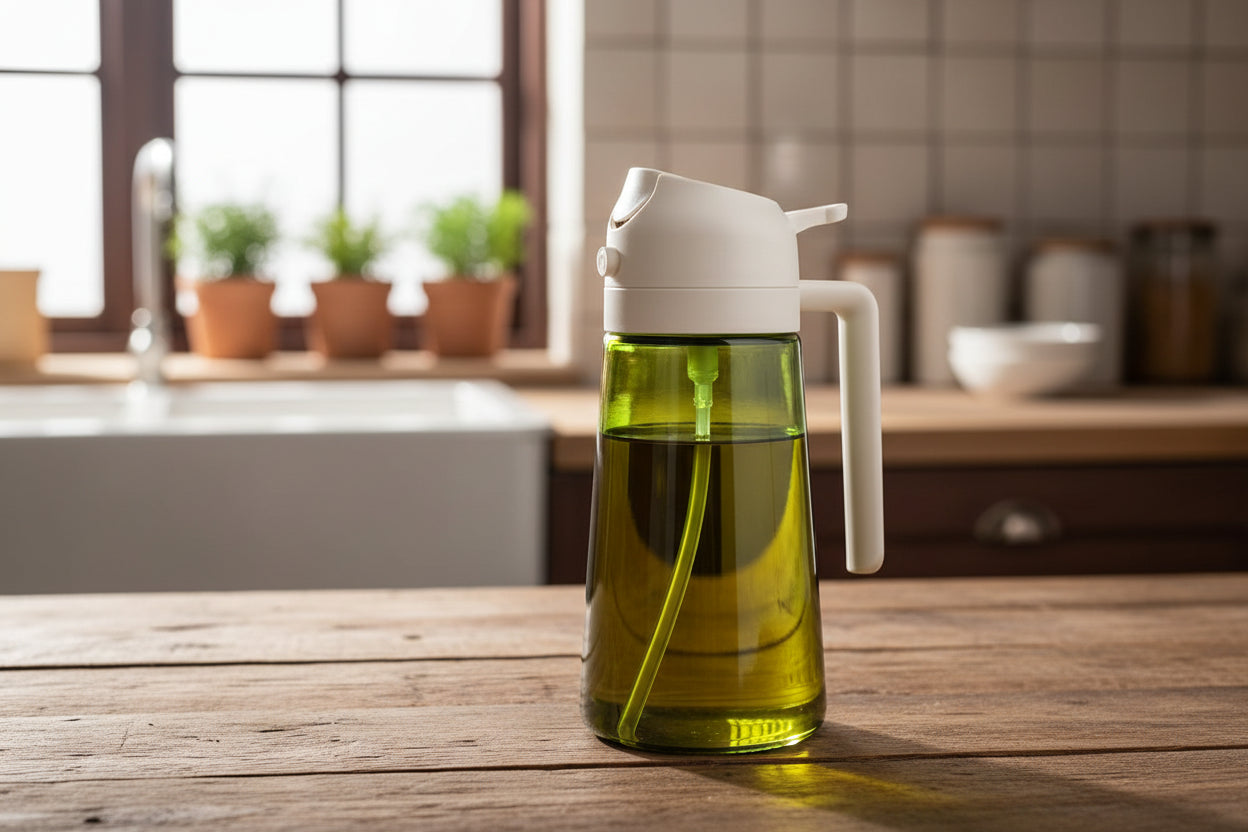 470ml Dark Green Glass Olive Oil Sprayer – 2-in-1 Oil Dispenser & Mister Bottle with Light-Blocking Design