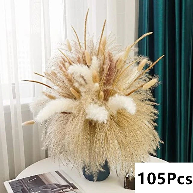 Natural Pampas Grass Bouquet – Boho Bunny Tail Dried Flower Décor