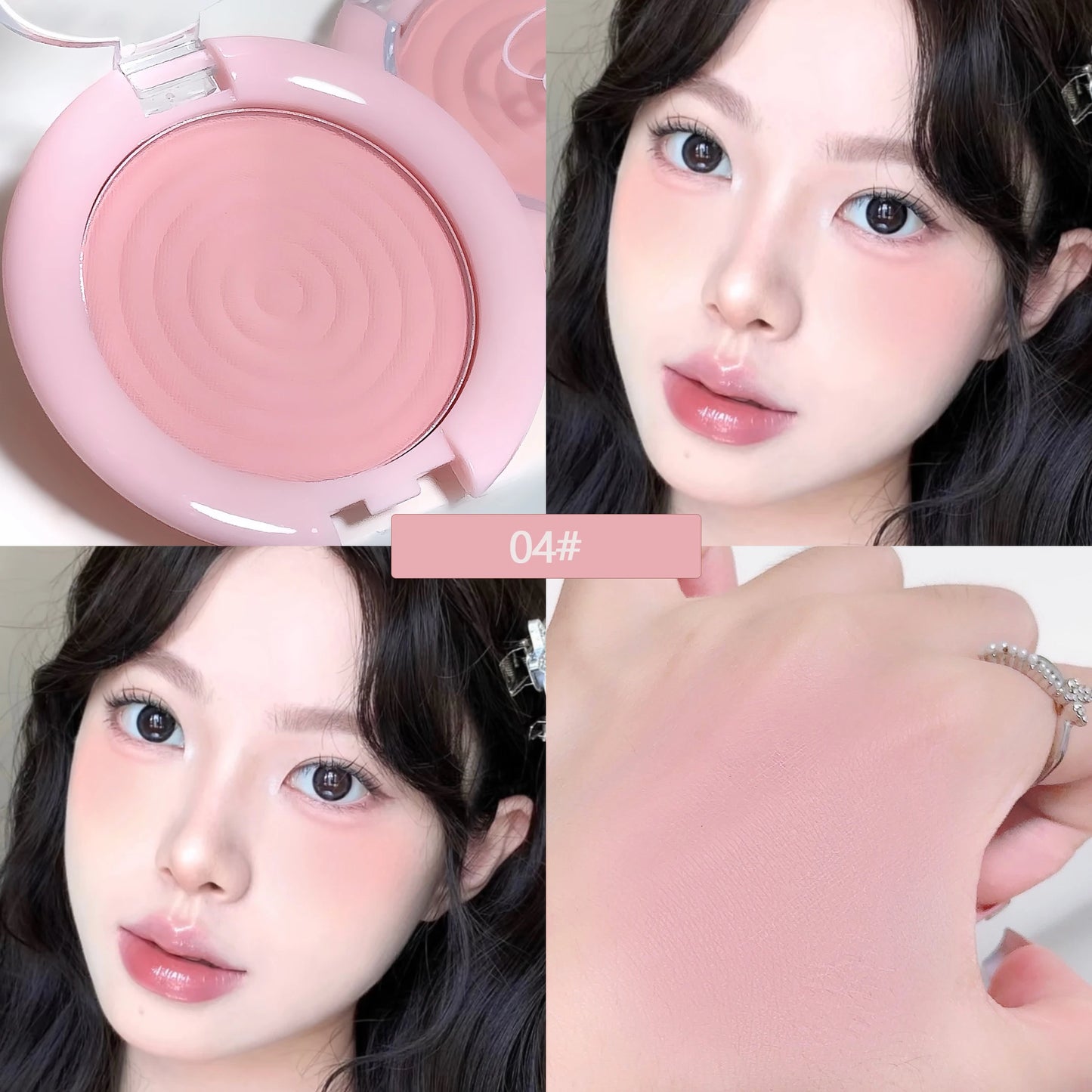 Palette de blush matte en forme de cercles – Texture douce et soyeuse, teinte rose-gris pour joues – Illumine le visage, poudre naturelle avec effet highlight