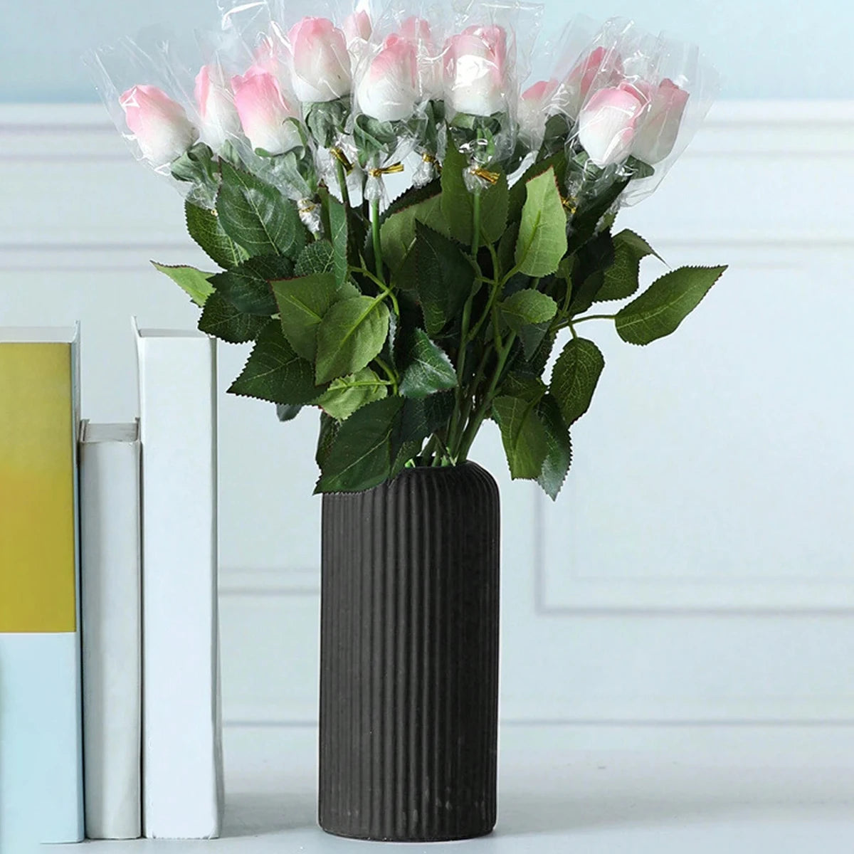 Striped Decorative Vase – Ceramic-Look Flower Vase for Modern Home Decor