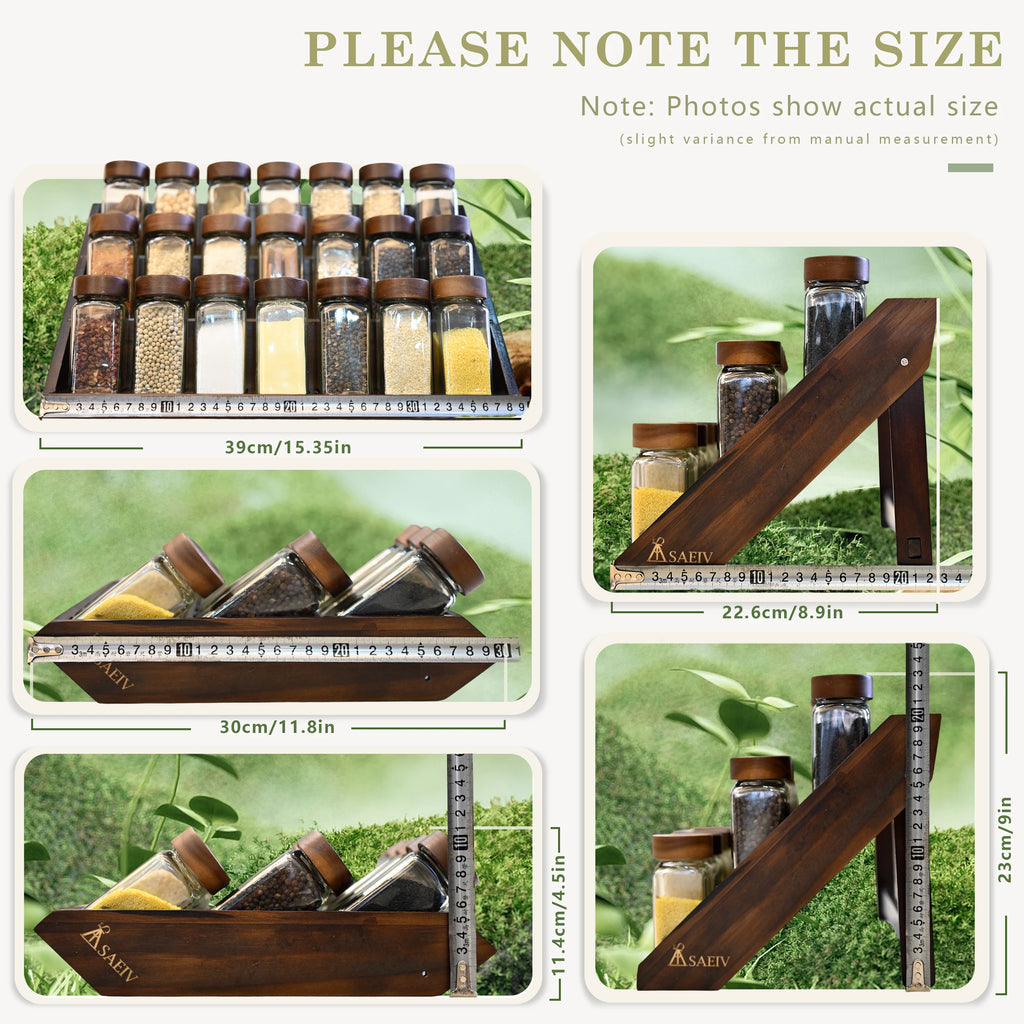 3-Tier Wooden Spice Rack with 12/21 Glass Spice Jars – Kitchen Storage Organizer