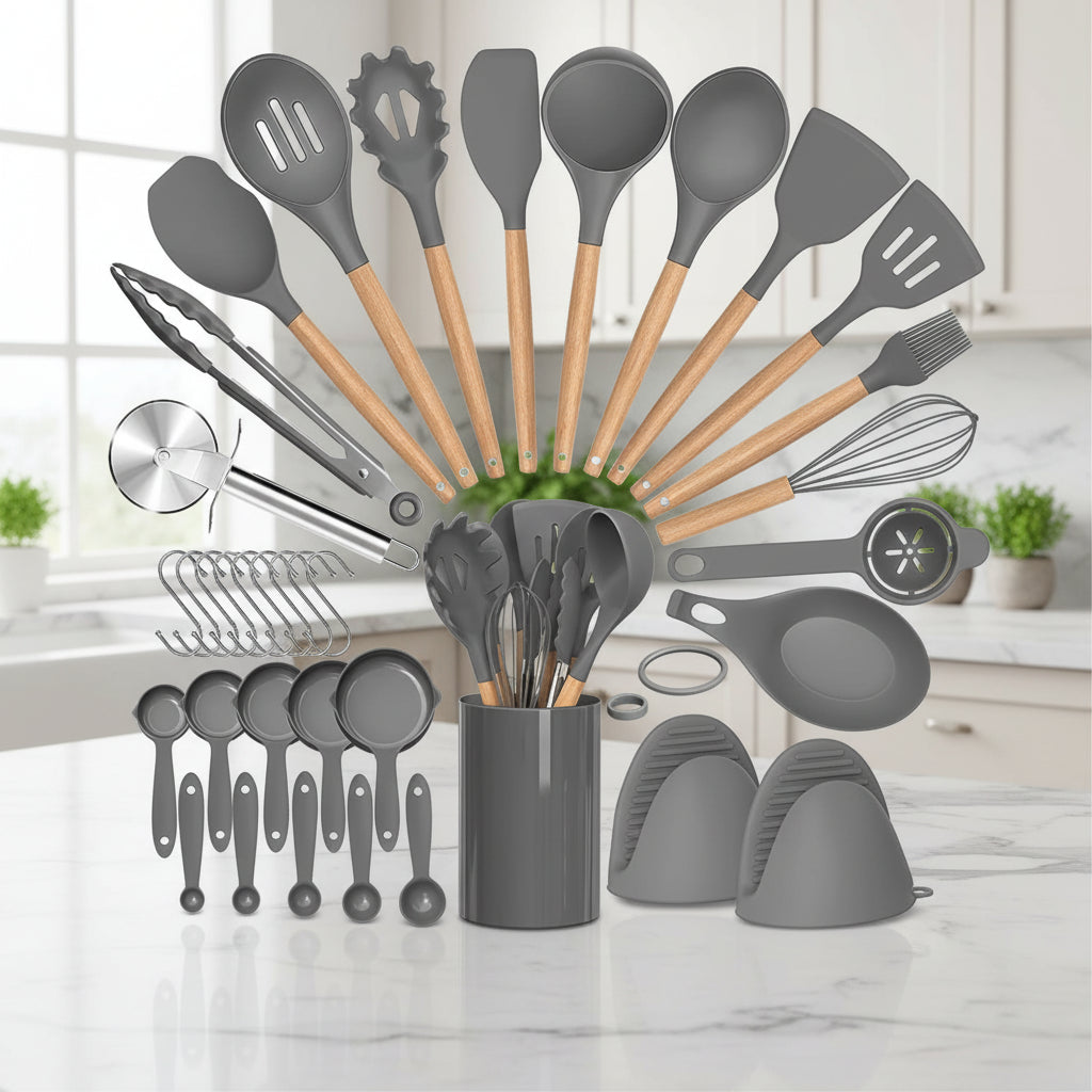 36-Piece Silicone Kitchen Utensil Set with Holder – Complete Non-Stick Cooking Tools Set