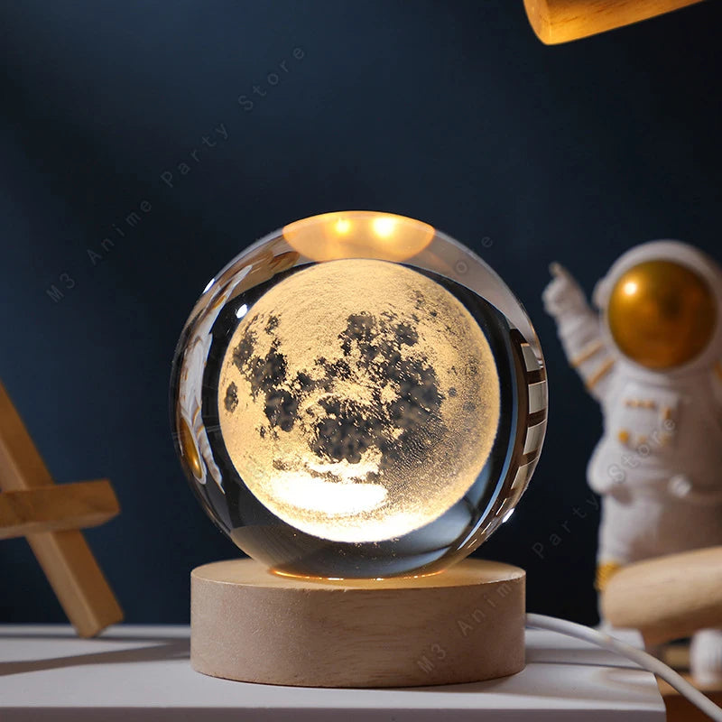 3D Crystal Ball Galaxy Lamp – LED Saturn & Moon Night Light for Bedroom Decor