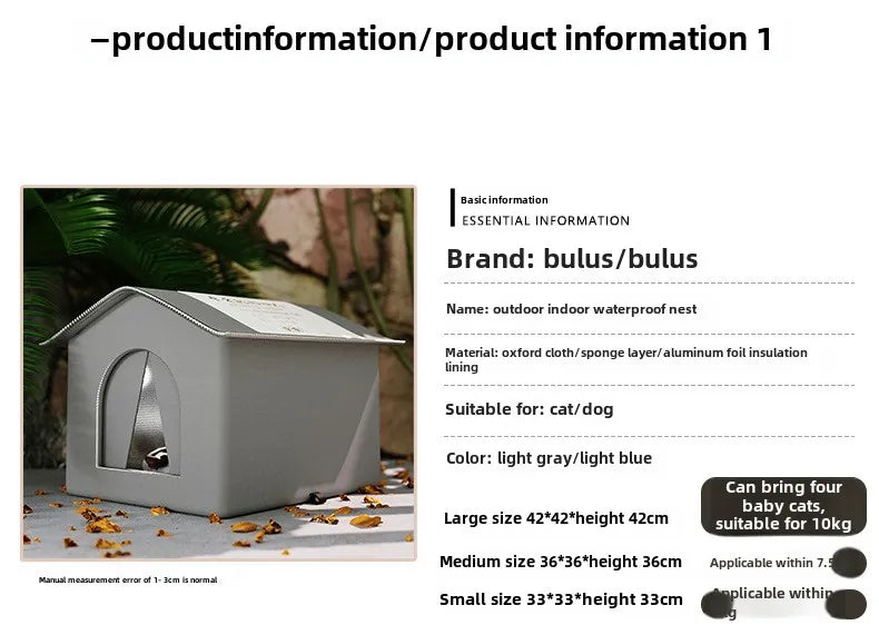 Waterproof Outdoor Pet House – Foldable Warm Shelter for Cats & Small Dogs