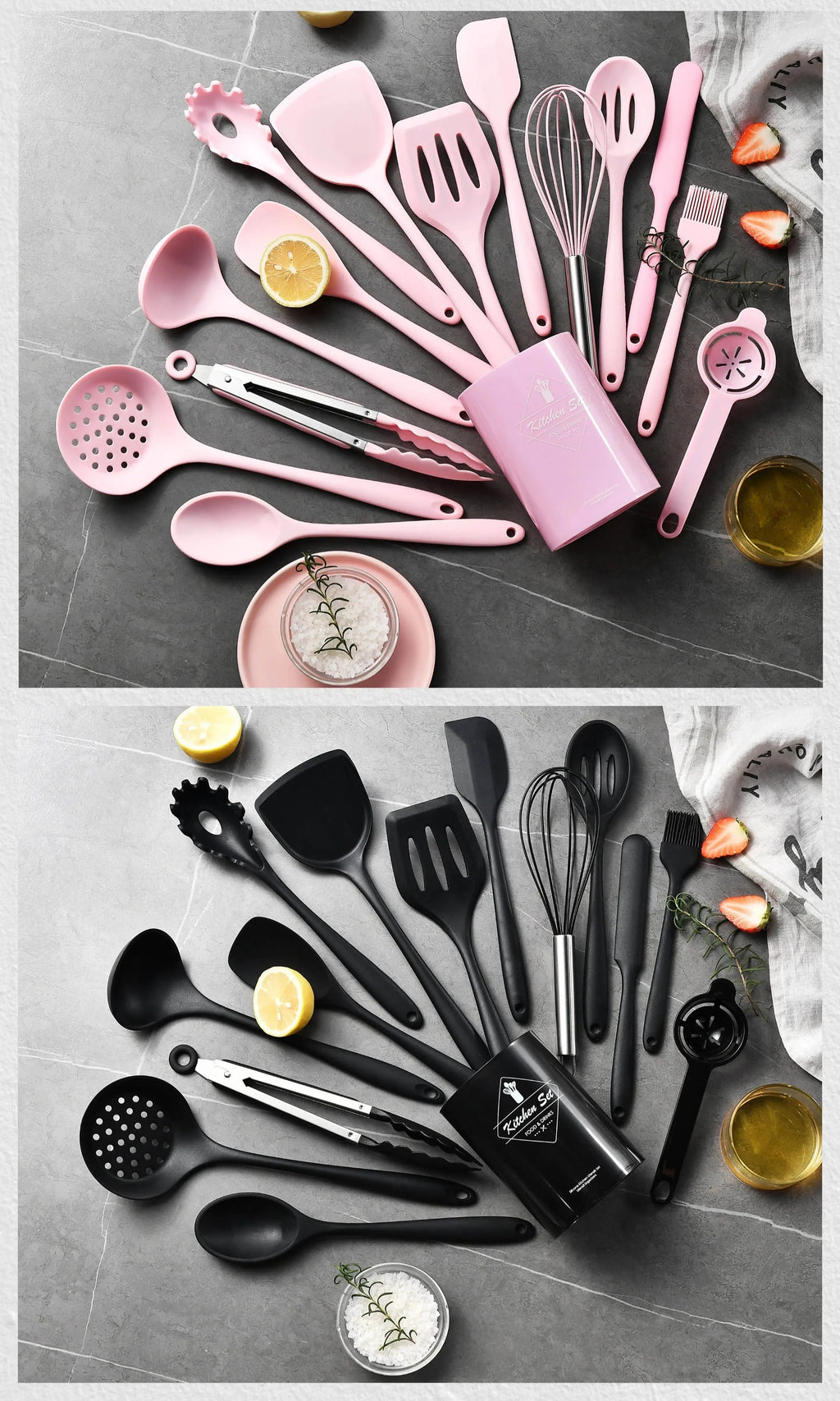 15-Piece Khaki Silicone Kitchen Utensil Set – Food-Grade Cooking Tools with Spatulas, Turner & Soup Spoon