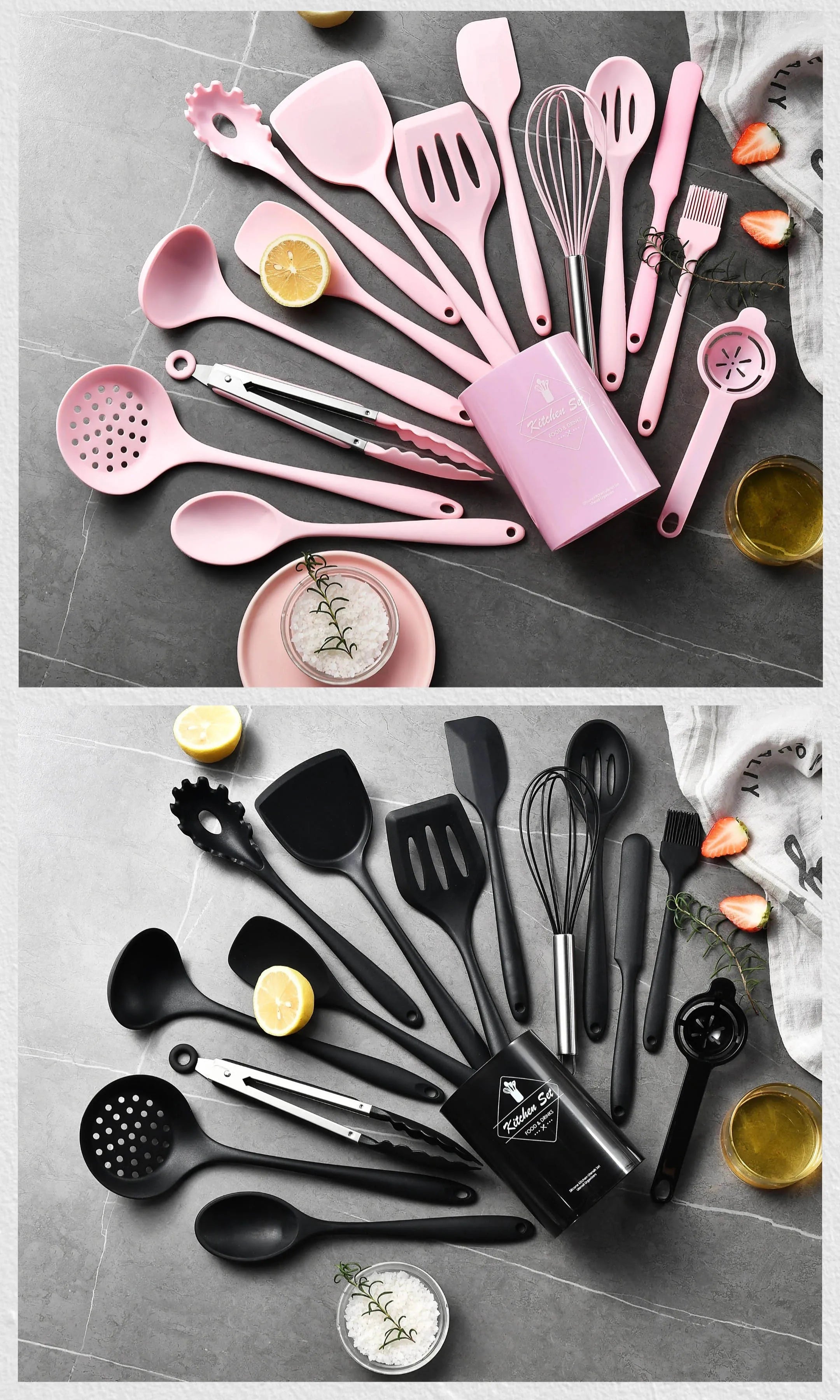 15-Piece Khaki Silicone Kitchen Utensil Set – Food-Grade Cooking Tools with Spatulas, Turner & Soup Spoon