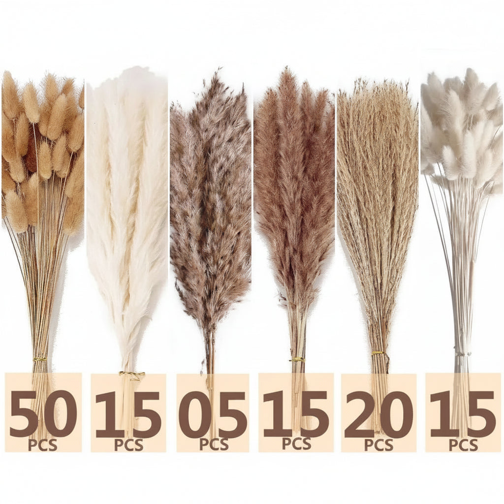 120PCS Pampas Bunny Tail Grass Bouquet – Boho Dried Artificial Flower Set