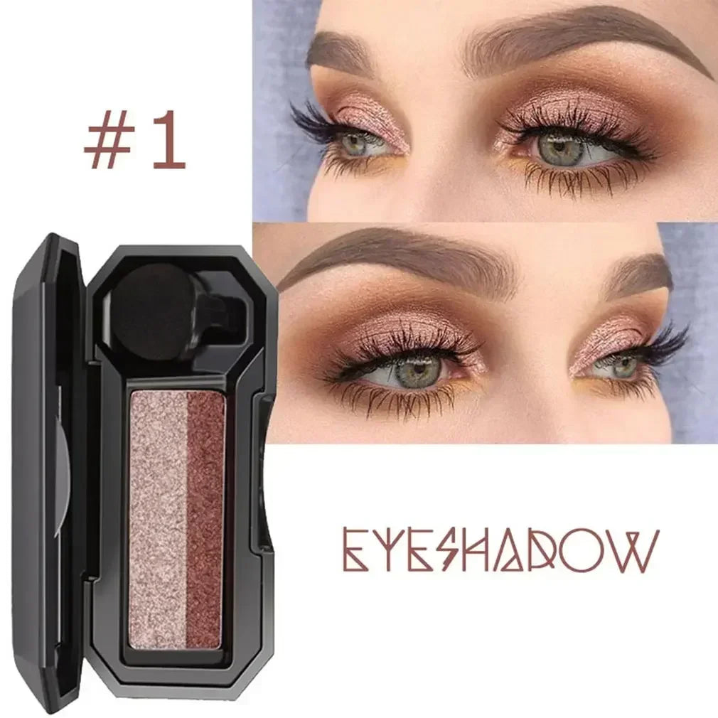 Fard à paupières double couleur, avec miroir, petit pinceau tête champignon, waterproof, maquillage yeux femmes