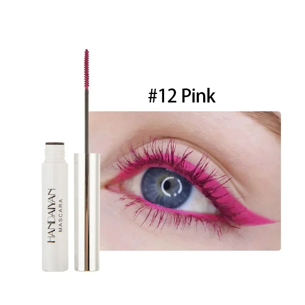 Mascara 12 couleurs waterproof séchage rapide cils recourbés et allongés bleu, rouge, violet, noir, blanc, doré