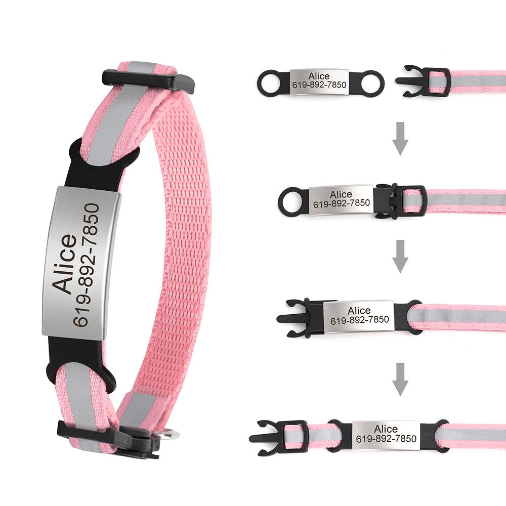 Personalized Reflective Cat Collar with Engraved ID Tag & Bell