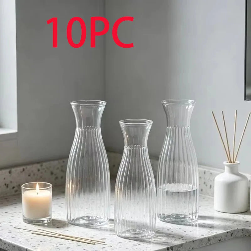 Clear Striped Decorative Vase – Modern Flower Vase for DIY Arrangements & Table Decor