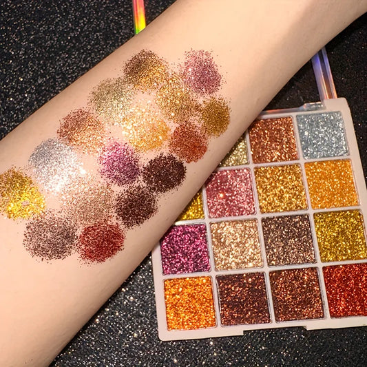 Palette fards à paupières 16 couleurs – Pailleté et sequins, scintillant diamant, waterproof, pour visage et corps