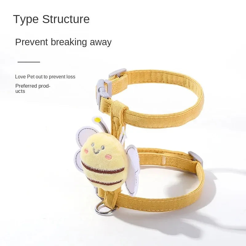 Cartoon Bee Pet Harness & Leash Set – Adjustable Vest for Cats & Small Dogs
