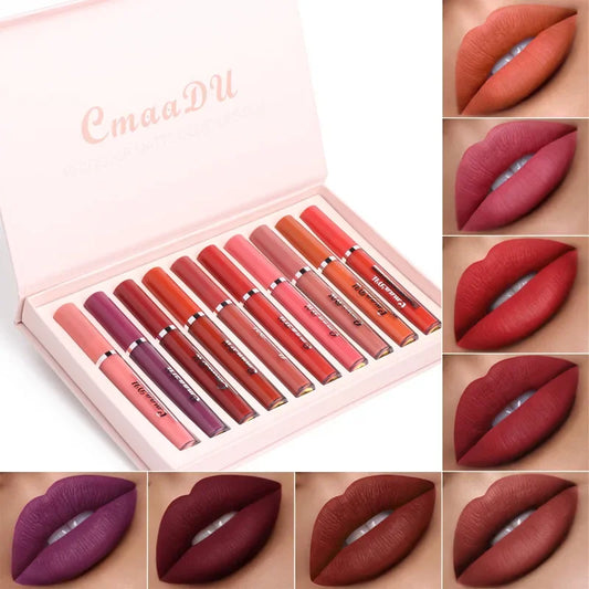 Coffret  10 pièces – Rouges à lèvres et gloss nude mats | Texture soyeuse et lisse | Tenue longue durée | Maquillage des lèvres élégant et durable
