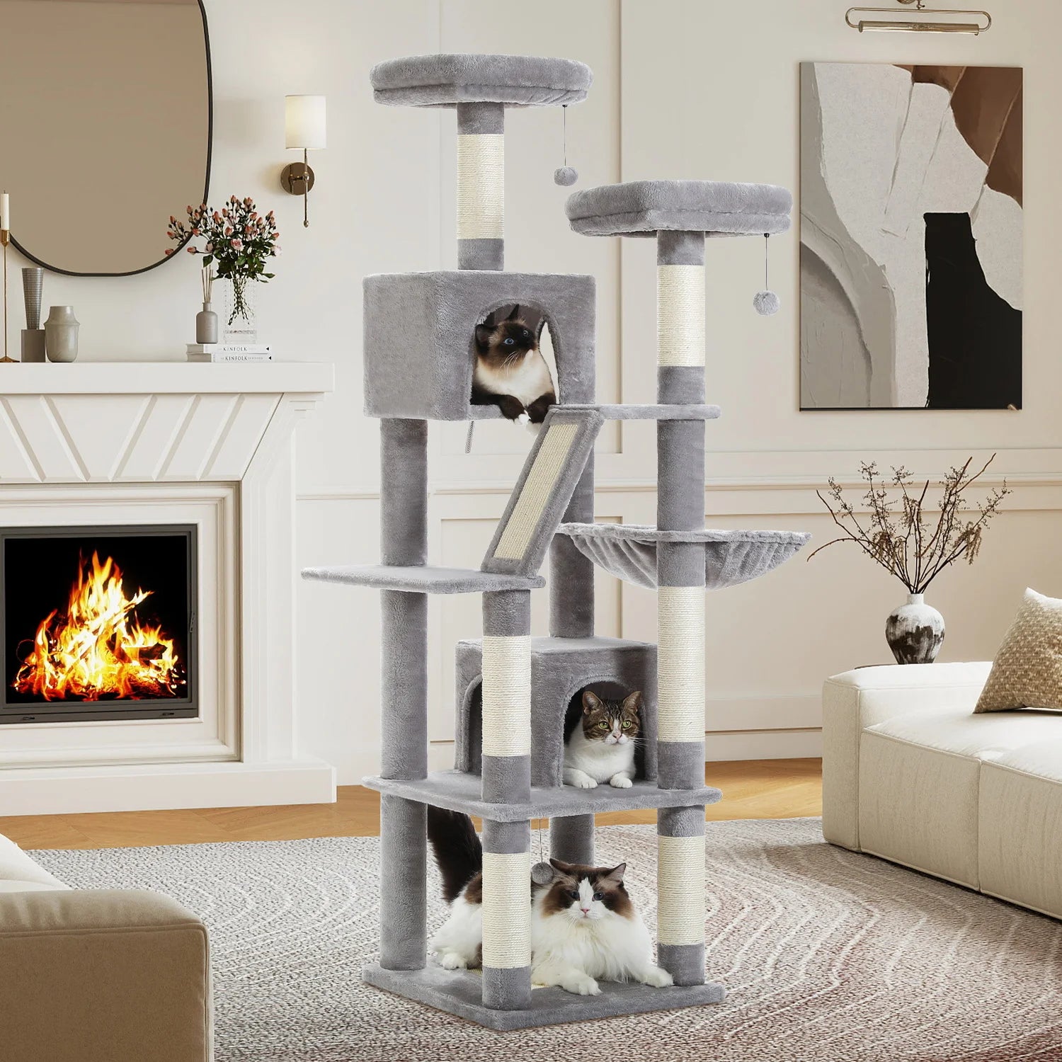 Multi-Level Cat Tree Tower – Cat Condo, Hammock & Scratching Activity Center