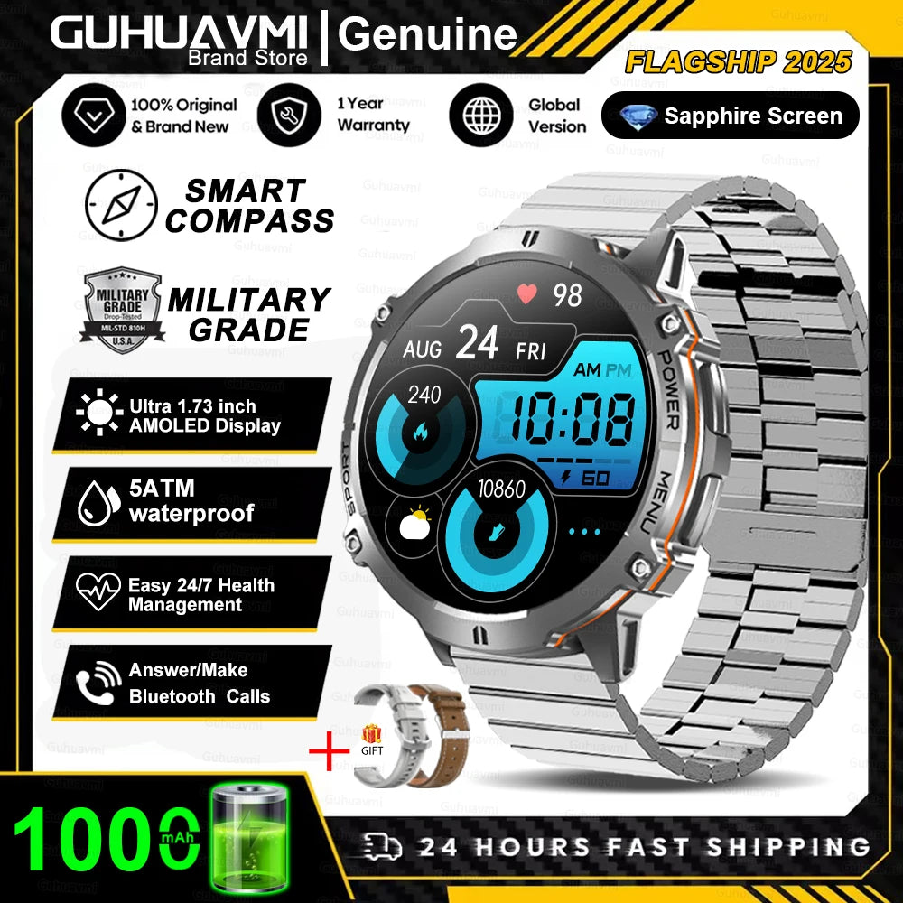 T-rex 3 qualité militaire 1000mAh batterie montre intelligente 10ATM étanche GPS boussole altimètre appel AMOLED hommes natation sport Smartwatch