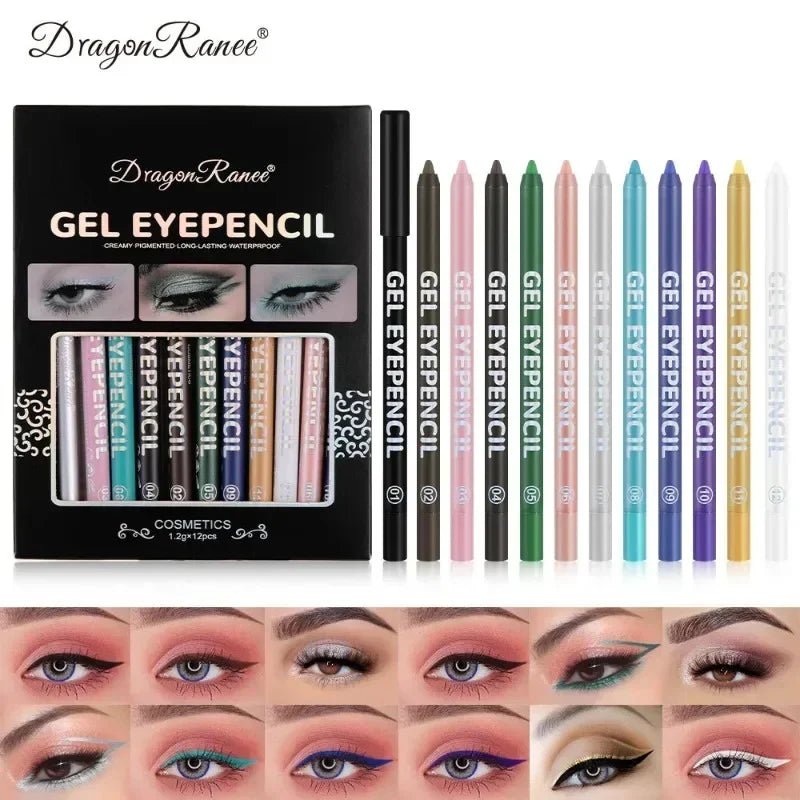 Crayon Gel Eyeliner Étanche – 12 pcs, Couleurs Mattes et UV Lumineuses, Set de Crayons Yeux, Outil de Maquillage