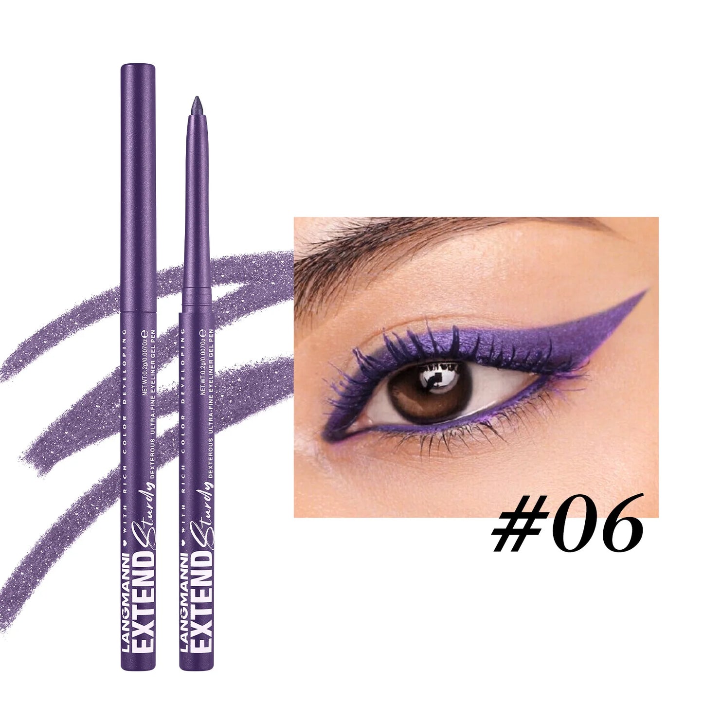 Crayon Eyeliner Gel Mat Pailleté — bleu et violet, lisse, waterproof, séchage rapide, longue tenue, maquillage des yeux