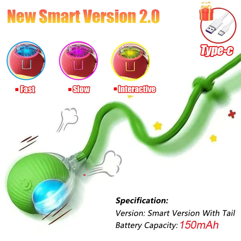 Automatic Interactive Rolling Ball with Faux Tail – Rechargeable Smart Cat & Dog Toy