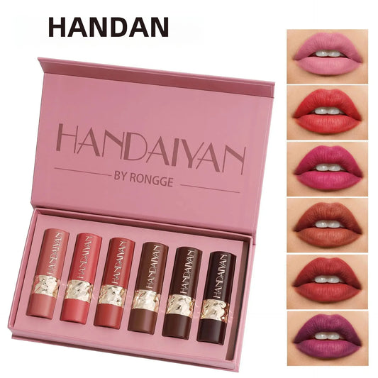 Set 6 Pièces Rouge à Lèvres Haute Pigmentation – Texture Soie, Mat, Longue Tenue, Non Desséchant, Facile à Appliquer, Coffret Cadeau