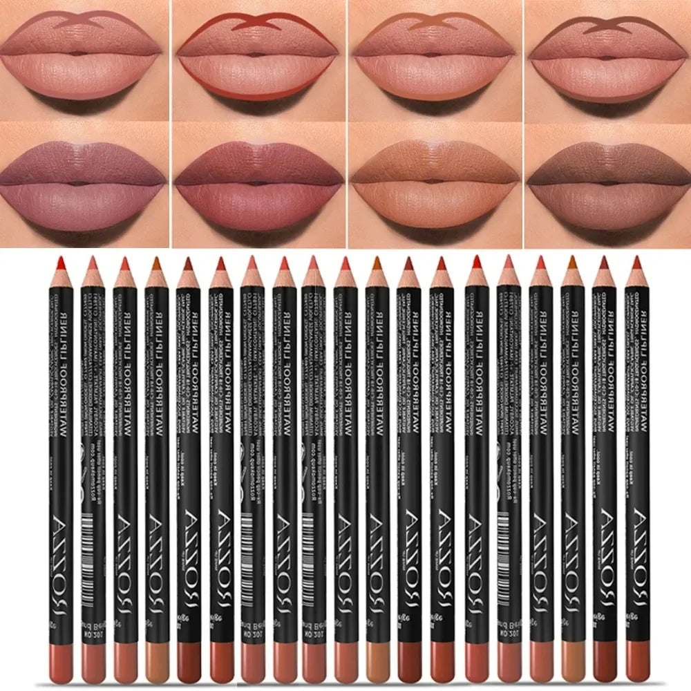 Set 14 Crayons à Lèvres Mat – Longue Tenue, Waterproof, Haute Pigmentation, Teintes Nude et Rose, Outils Maquillage des Lèvres