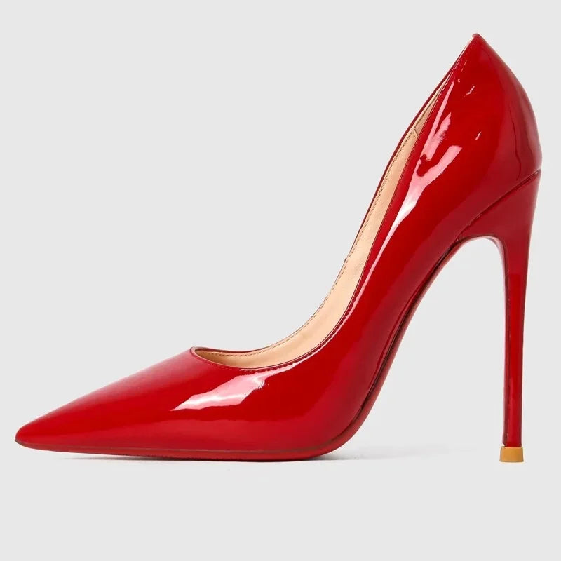 « Escarpins Femme 2025 – Talon 12 cm, Cuir Rouge, Pointus »