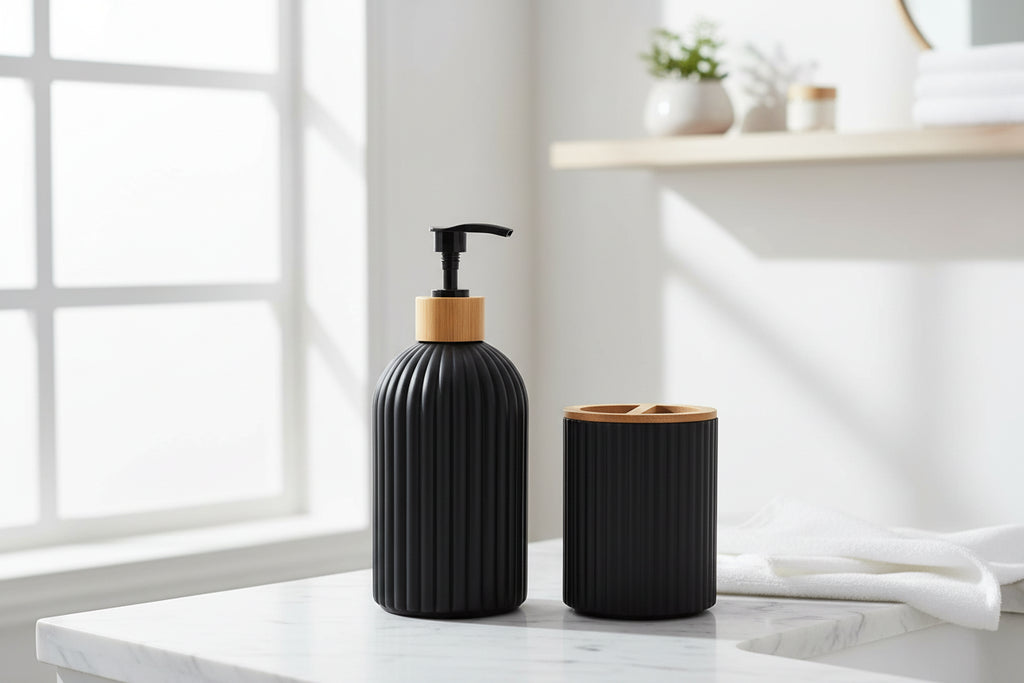 Bathroom Countertop Organizer Set – Soap Dispenser & Toothbrush Holder