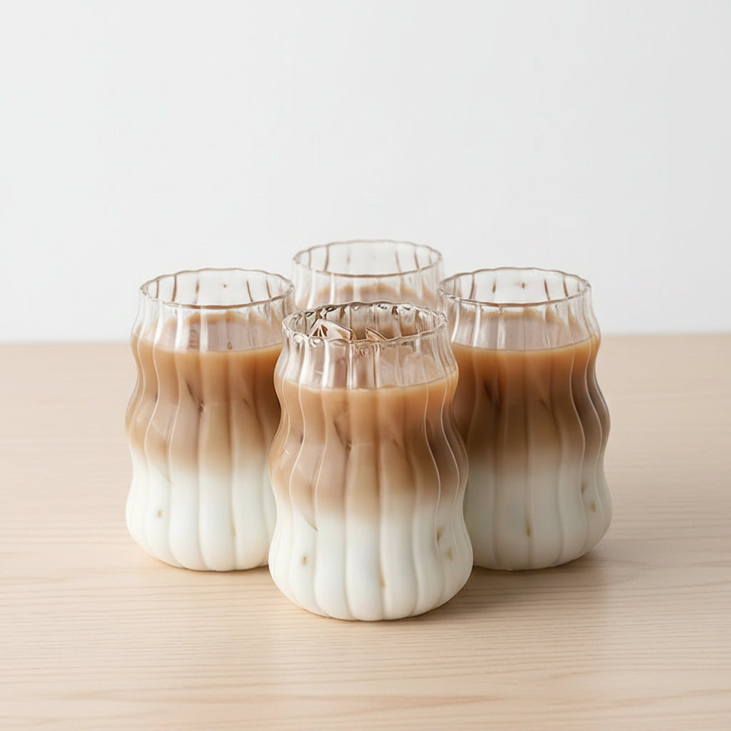 INS Stripe Glass Cups – Heat-Resistant Transparent Coffee, Tea & Juice Tumblers (2/4/6 PCS)