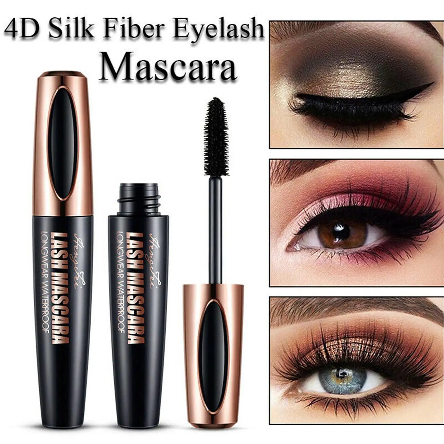 Mascara 4D fibres de soie recourbant waterproof cils noirs épais extensions longue tenue